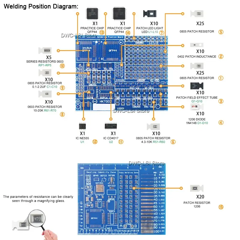 SMD/SMT Components Soldering Practice Board Electronic Project Kits DIY Soldering Kit Skill Training Board Led Transistor SMD image 2