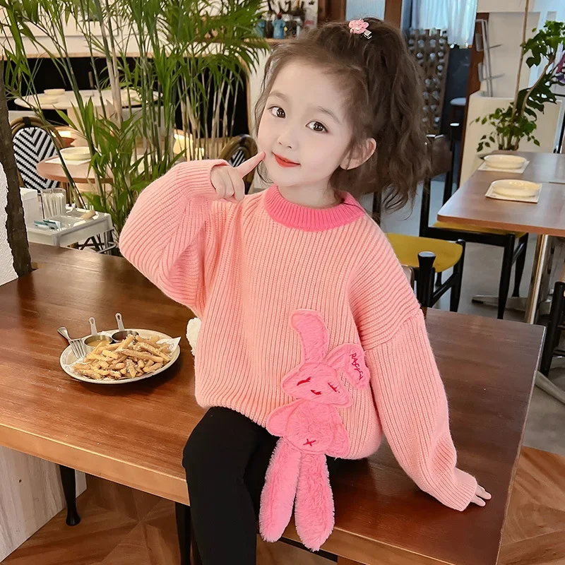 

1-8Y Baby Girls Knitted Sweater Spring Autumn Wear Long Sleeve Cartoon Rabbit Baby Girl Winter Clothes Warm Kids Toddler Sweater