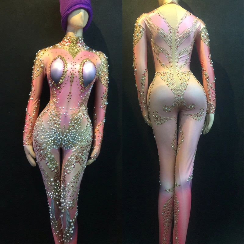 

Women Sexy Color Diamond Pearl Elastic Jumpsuit Long One-Piece Adult Stage Performance Clothes Nightclub Drag Queen Wear DN14738