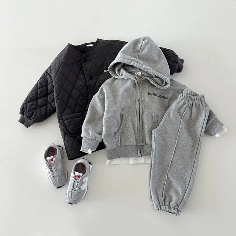 

Autumn Children Clothes Suit Long Sleeve Letter Zipper Hoodies+Sweatpants 2PCS 2023 Baby Girls Boys Casual Warm Outfits Spring