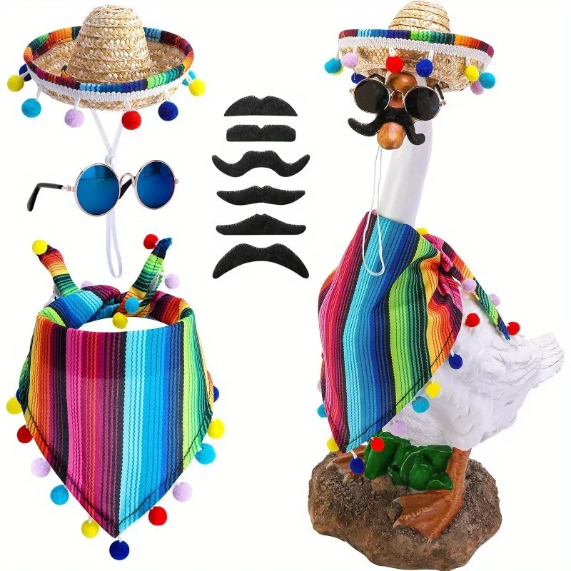 4-piece Mexican porch goose costume, 23-inch / 17-inch Lawn Goose statue costume, Mexican Carnival party patio decor