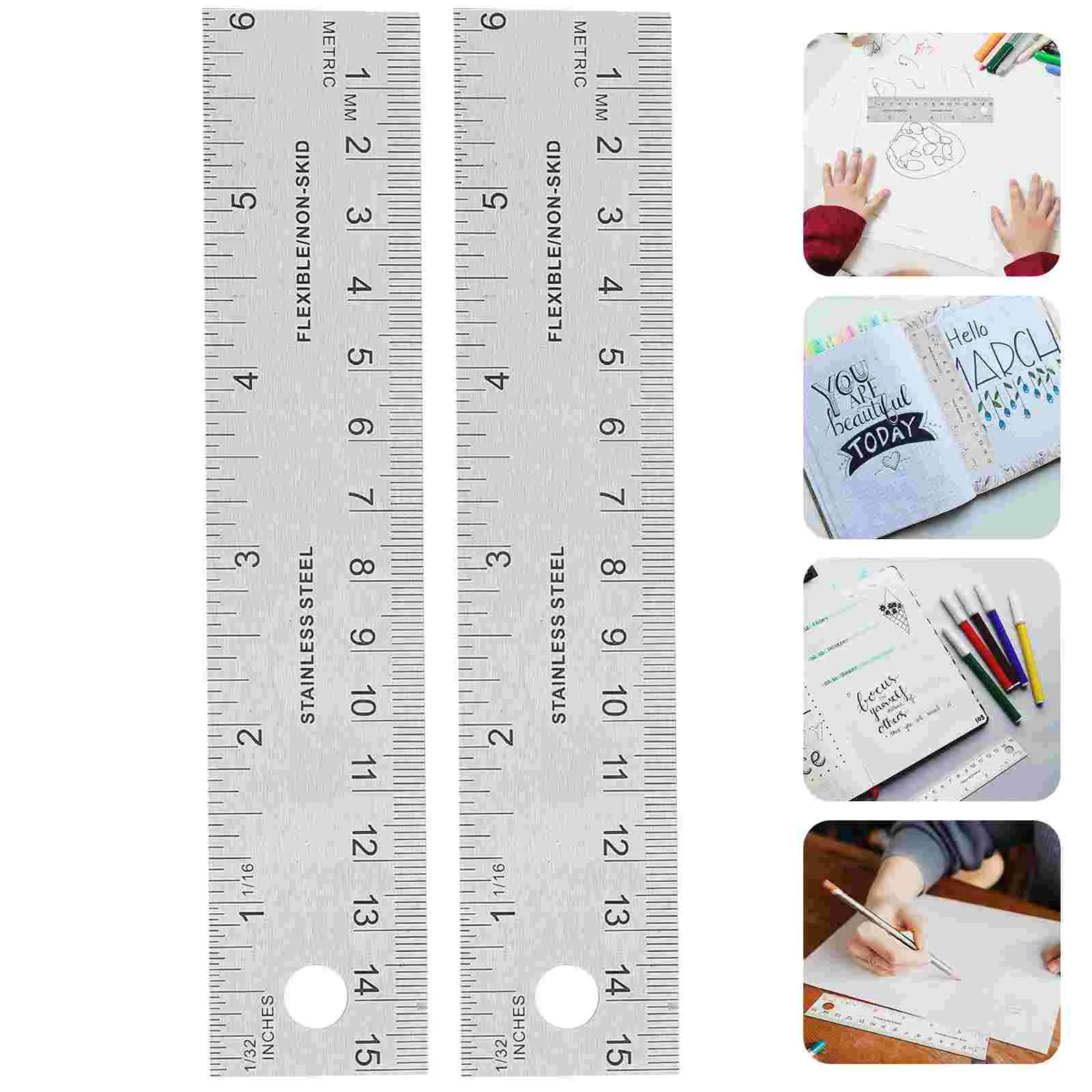 2 Pcs Carpenter Ruler Cork Stainless Steel Straight Edges Rulers Machinist Measuring