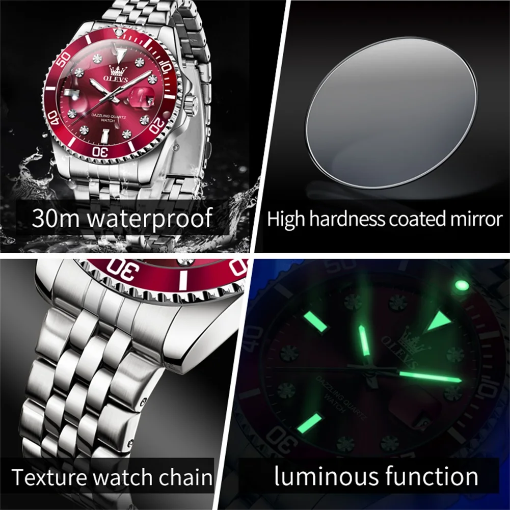 OLEVS 9809 Men Watch Original Waterproof Luminous Stainless Steel Quartz Watch For Men Top Brand Calendar Business Wristwatch