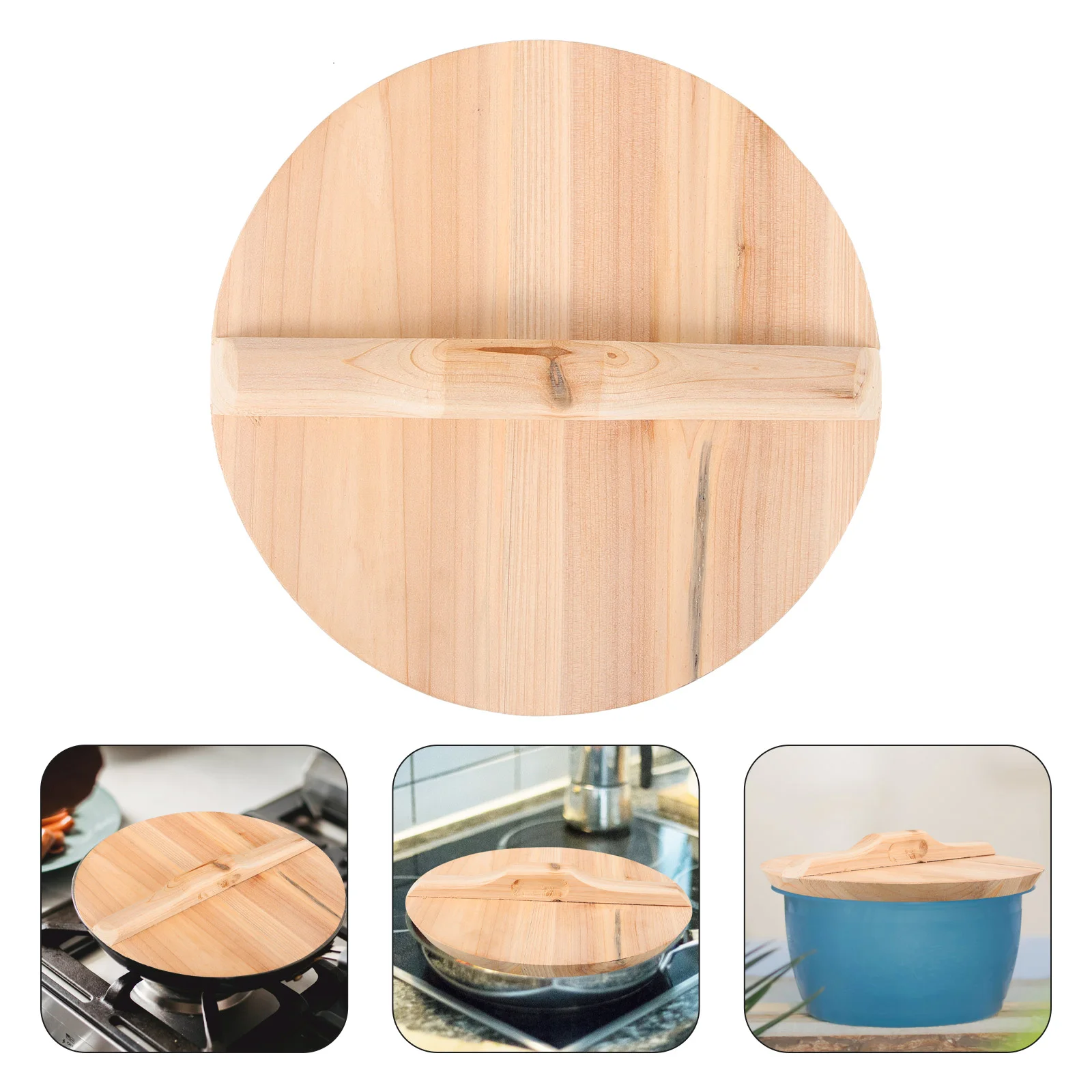 25cm Diameter Wooden Pot Lid Stir Fry Wok Cover Natural Wood Kitchen Cookware Parts Anti Overflow Pot Cover Commercial Kitchen