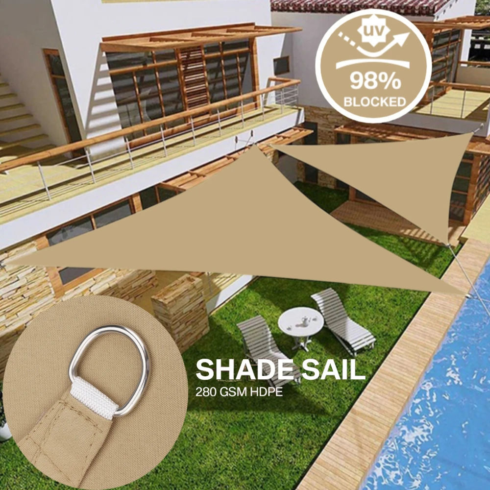 Waterproof Grey & Black Triangle Sun Shade Sail Canopy – 98% UV Block Outdoor Shelter