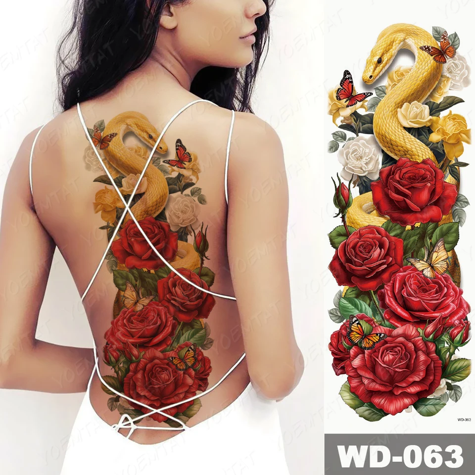Grote Arm Mouw Tattoo Pauw Rose Flamingo Vis Vlinder Waterdichte Tijdelijke  Tattoo Stickers Japanse Body Art Full Nep Ta - AliExpress, image size:960x960