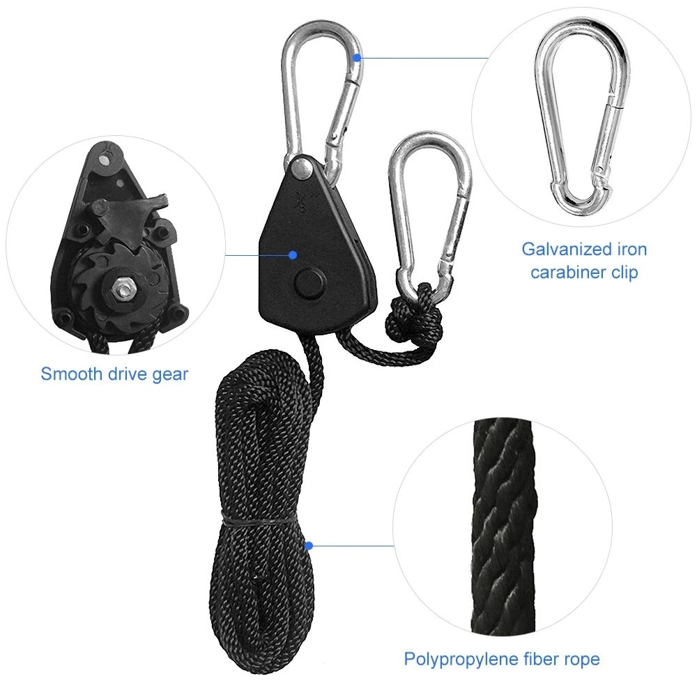 Ratchet hanger 2pcs Adjustable 8inch Reinforced Hangers Hanging Ratchet for Tent Grow Plant Lamp Rope Ratchet Hanger Pulley Hook