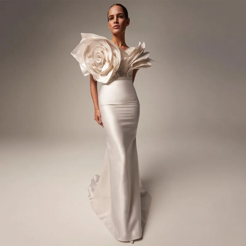 

Demure Floral Dresses Fitting robe de mariee 2023 New Couture Mermaid Prom Formal Dress Ruffle Vestido De Noiva
