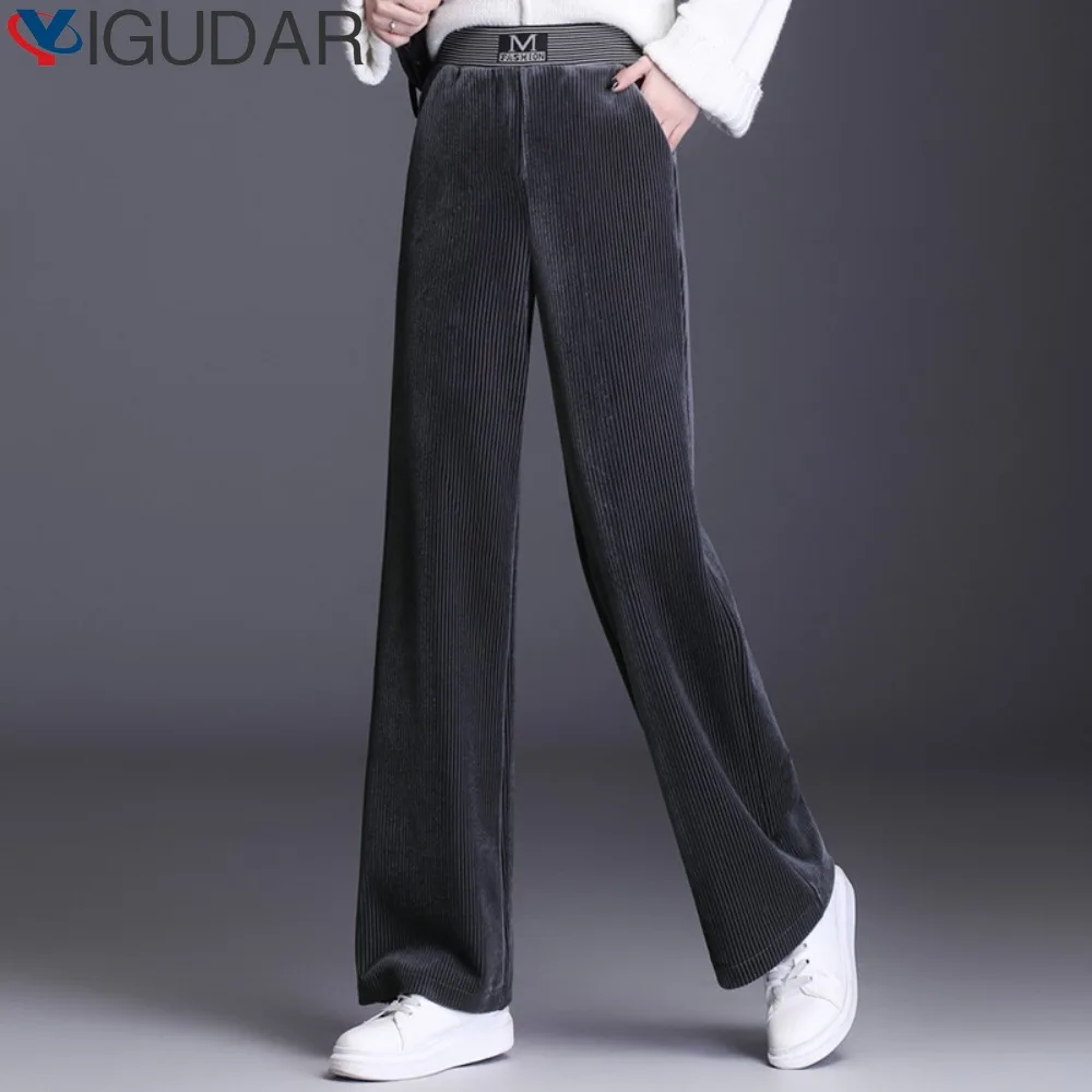 

Plus Velvet Warm Wide Leg Pants Korean Plush Women High Waist Straight Pantalones Winter New Casual Baggy Trousers Women Waist