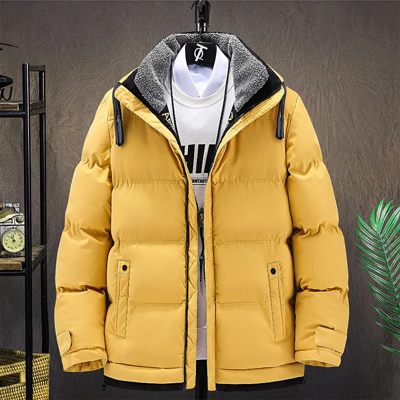 Winter Plus Velvet Stand-up Collar Color Matching Cotton Clothes Mens Fashion Thickened Warm Jacket Outdoor Sports Jacket Men