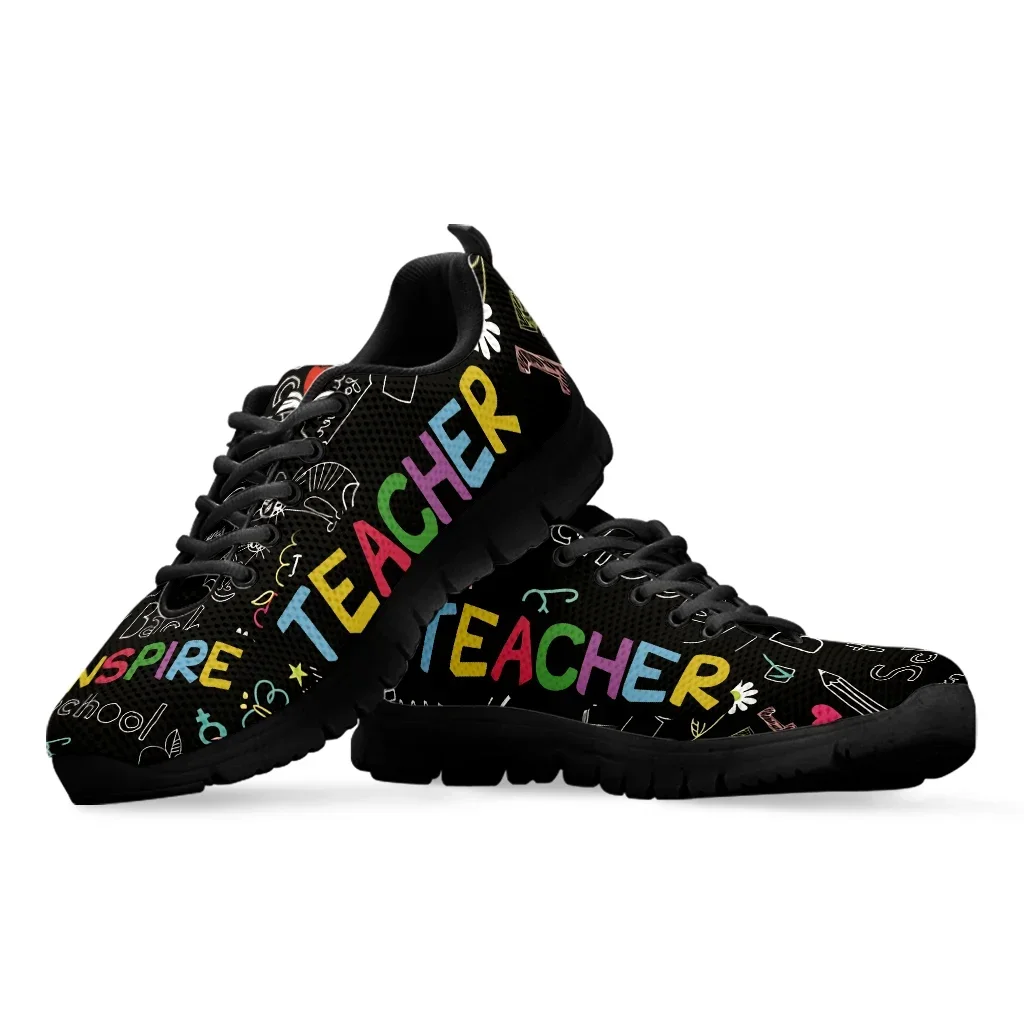 Teacher Print Fashion Black Soft Sole Lightweight Lace-up Shoes Comfortable And Breathable Summer Sneakers Zapatos