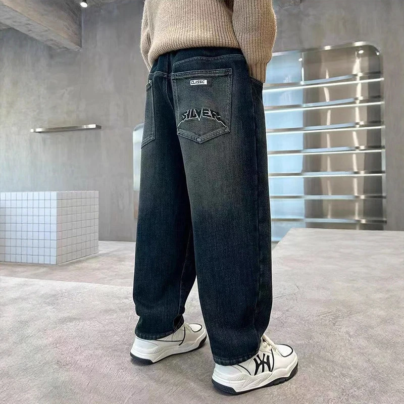 패션 소년 청바지 바지 봄 가을 어린이 캐주얼 스트레이트 루즈 데님 바지 십대 streetwear 스포츠 바지 아동 의류
