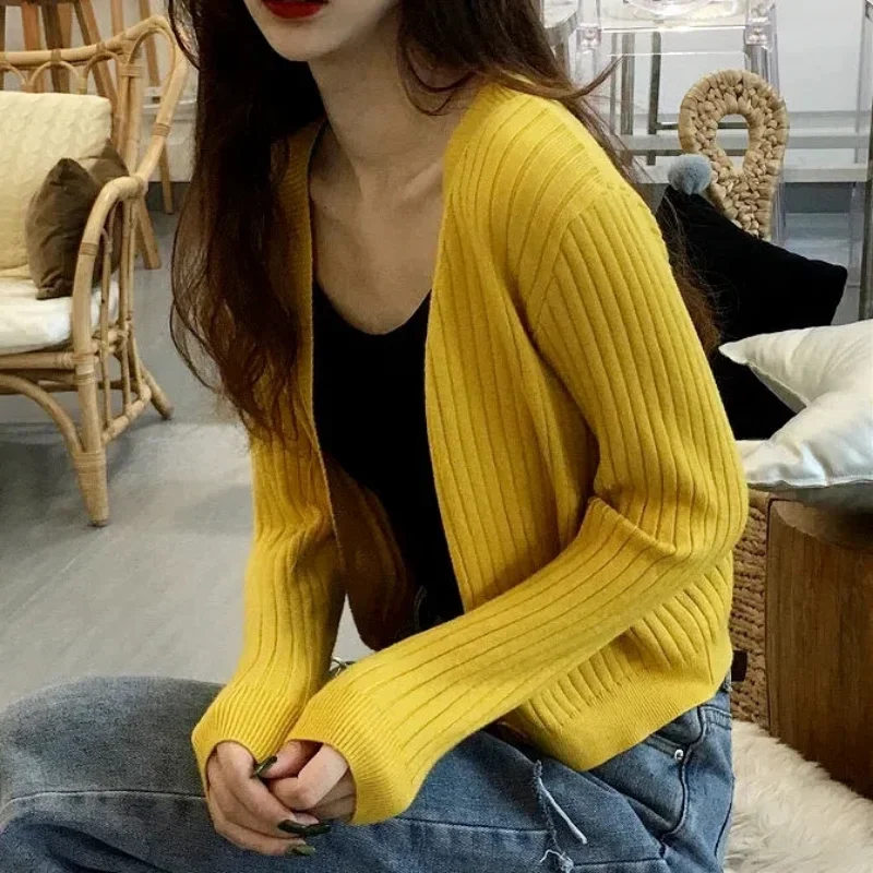 

Cardigan Crop Top Elastic Knit Mink Fleece Sweater Women Y2k Top Spring Autumn Loose Cardigans Street Sexy Fluff Slim Cardigan