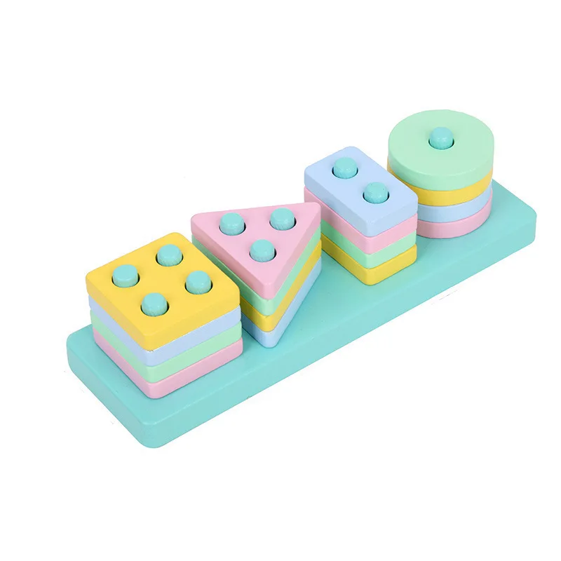 Jouets en bois Montessori, blocs de piles, jeu de Puzzle, perles colorées, forme de fruit, jouets éducatifs précoces assortis, cadeau pour enfants