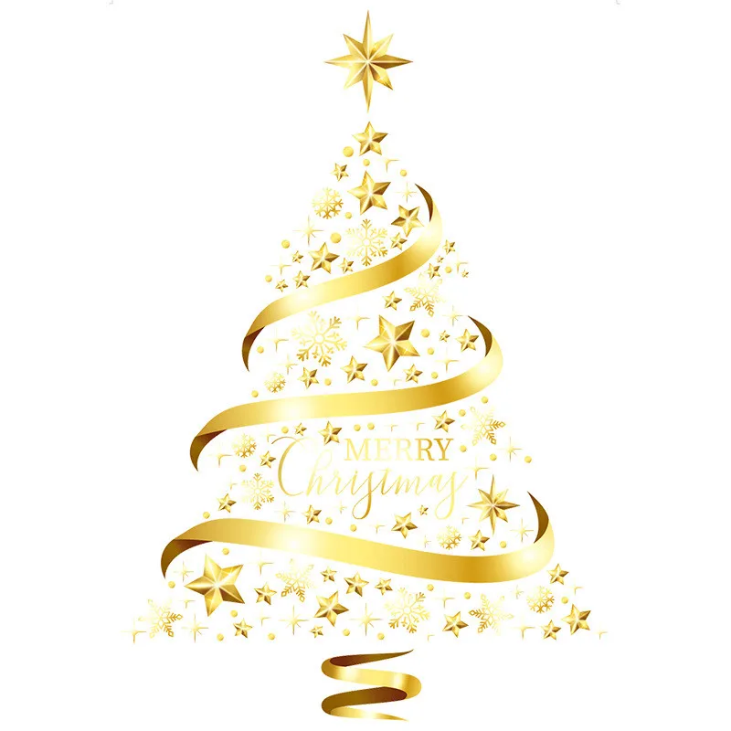 Autocollants Fenêtre Noël - Arbre, Père Noël, Flocons - Doré - 8 Feuilles 21x30 Cm - Décorations Amovibles