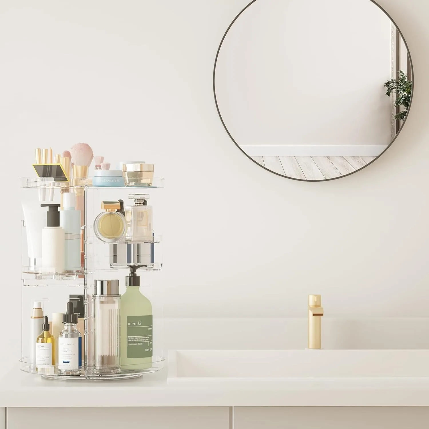 Rotating Makeup Organizer, DIY 8 Layers Adjustable Skincare Organizer Cosmetic Display Case with Brush Holder ＆Perfume Tray 2