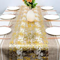 Sparkle Metallic Gold Table Runner Gold/Silver Sequin Glitter Metallic Foil Mesh Roll Party Wedding Birthday Table Decoration 5