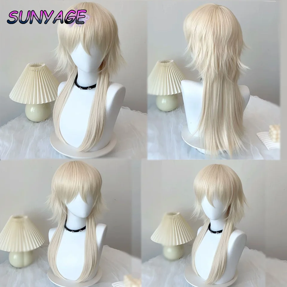 SUNYAGE Black Mullet Head Wigs with Bangs Long Synthetic