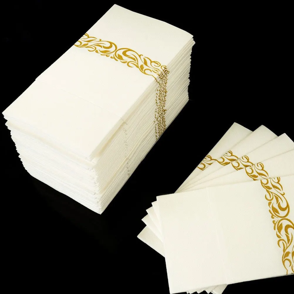 Golden Cutlery Bag Napkins 50pcs 30x40cm Elegant Disposable Fork Spoon Paper Towels for Hotel Restaurant Banquet Picnic Table