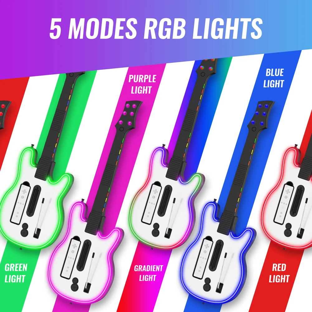 Wireless Guitar Controller Wireless Gaming Controller RGB Guitar Handle Gamepad for Wii Hero and Rock Band Games