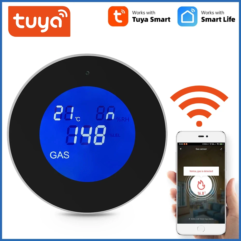 Умный датчик утечки горючих газов Tuya с Wi-Fi датчиком температуры и ЖК-дисплеем |