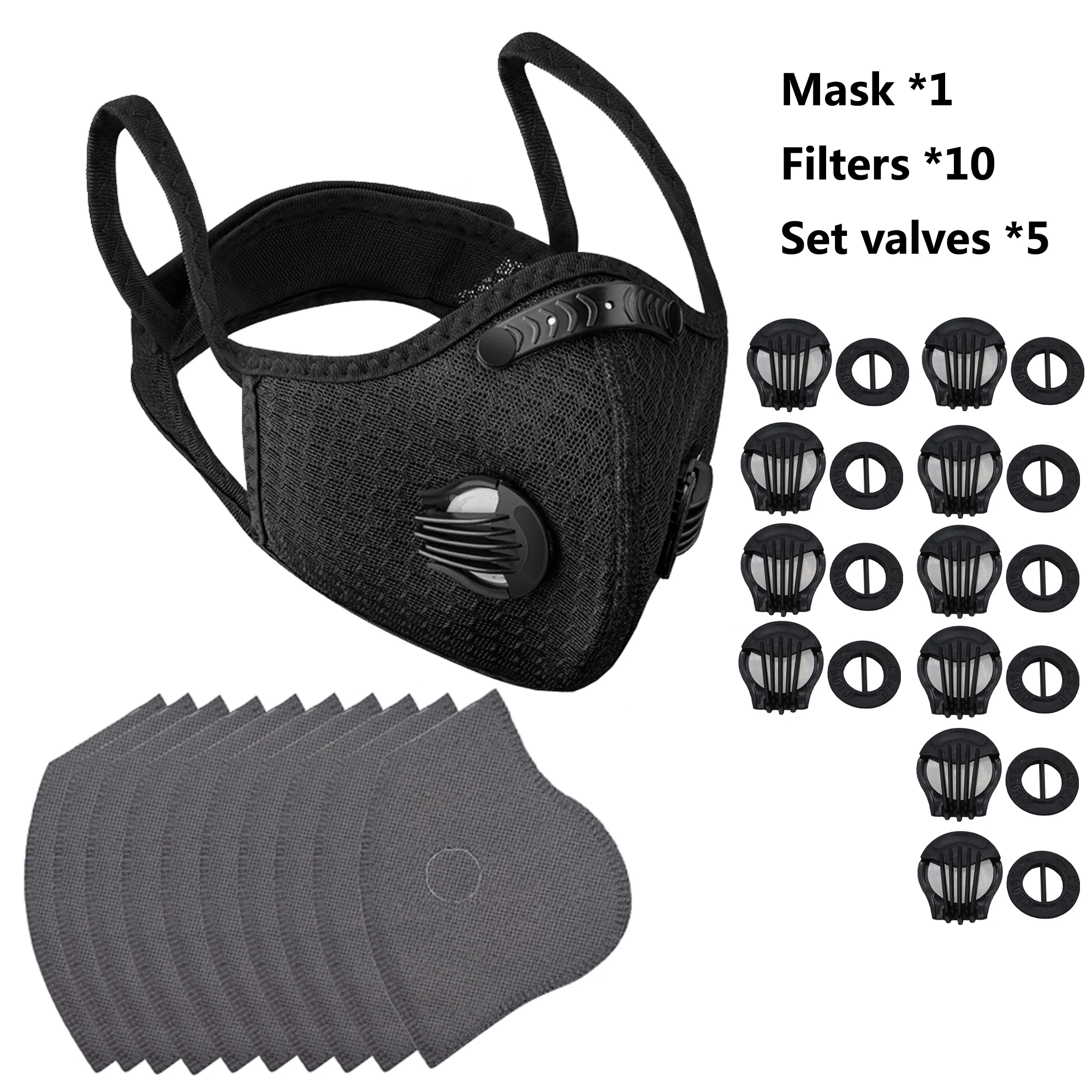 Masque réutilisable en tissu avec filtre, couleur bleu marine, posé à plat sur fond blanc.