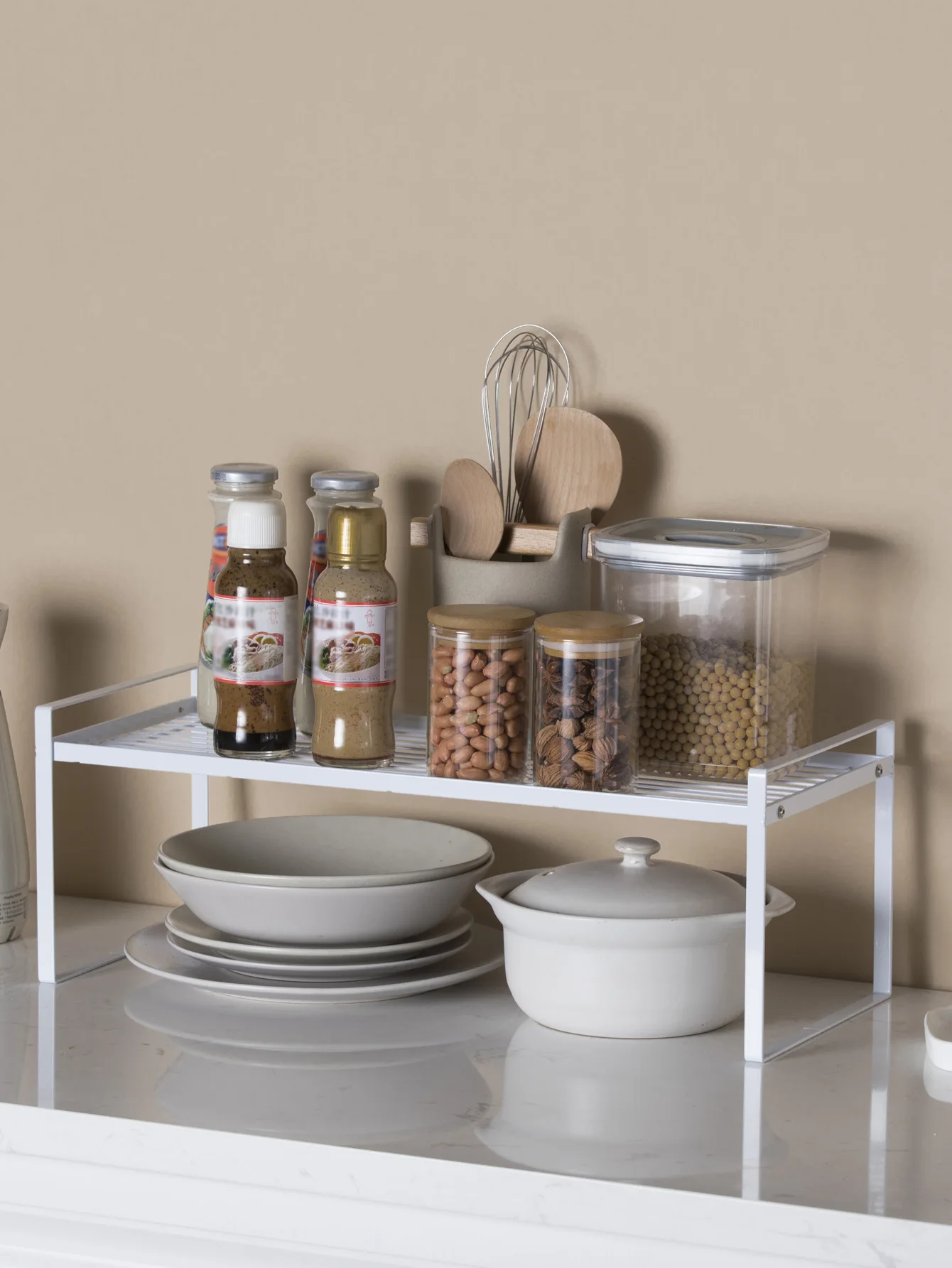 White Metal Over The Sink Shelf with Modern Design,  Display Stand Organizer for Kitchen Accessories 4