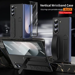Foldable Wristband Stand Case with Lens Protection and PC Plastic Cover - Galaxy Z Fold6 (Black)