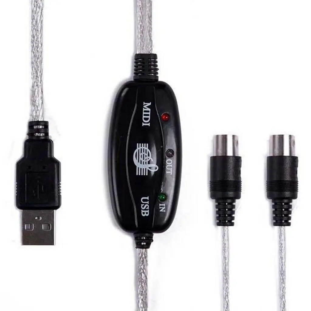 USB MIDI Interface Cable Converter to Keyboard Adapter Cord 2m