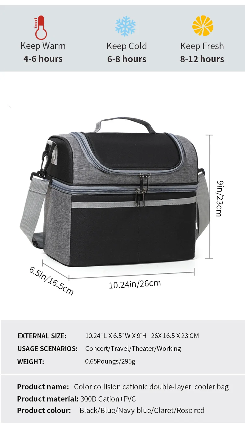 Tragbare, auslaufsichere, isolierte Lunch-Kühltasche – Thermo-Lebensmitteltasche mit Umhängetasche, passend für 2-lagige Bento-Box für Arbeitsreisen – Detail 2