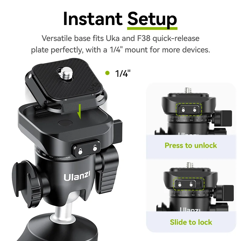 Ulanzi VlogPod TT38 Tripod with Quick Release Plate DSLR Camera Handle Desk Tripod for Livestreaming Following Shot Selfie Vlog