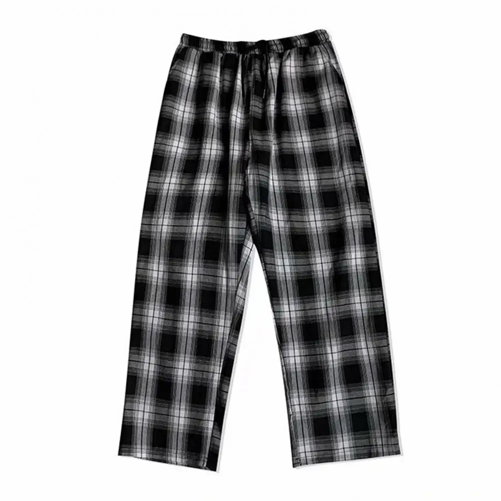 Men Pants Plaid Streetwear Wide Leg Elastic Waist Loose Sports Pants Trousers Checkered Patchwork Sports sports pants,casual sports pants