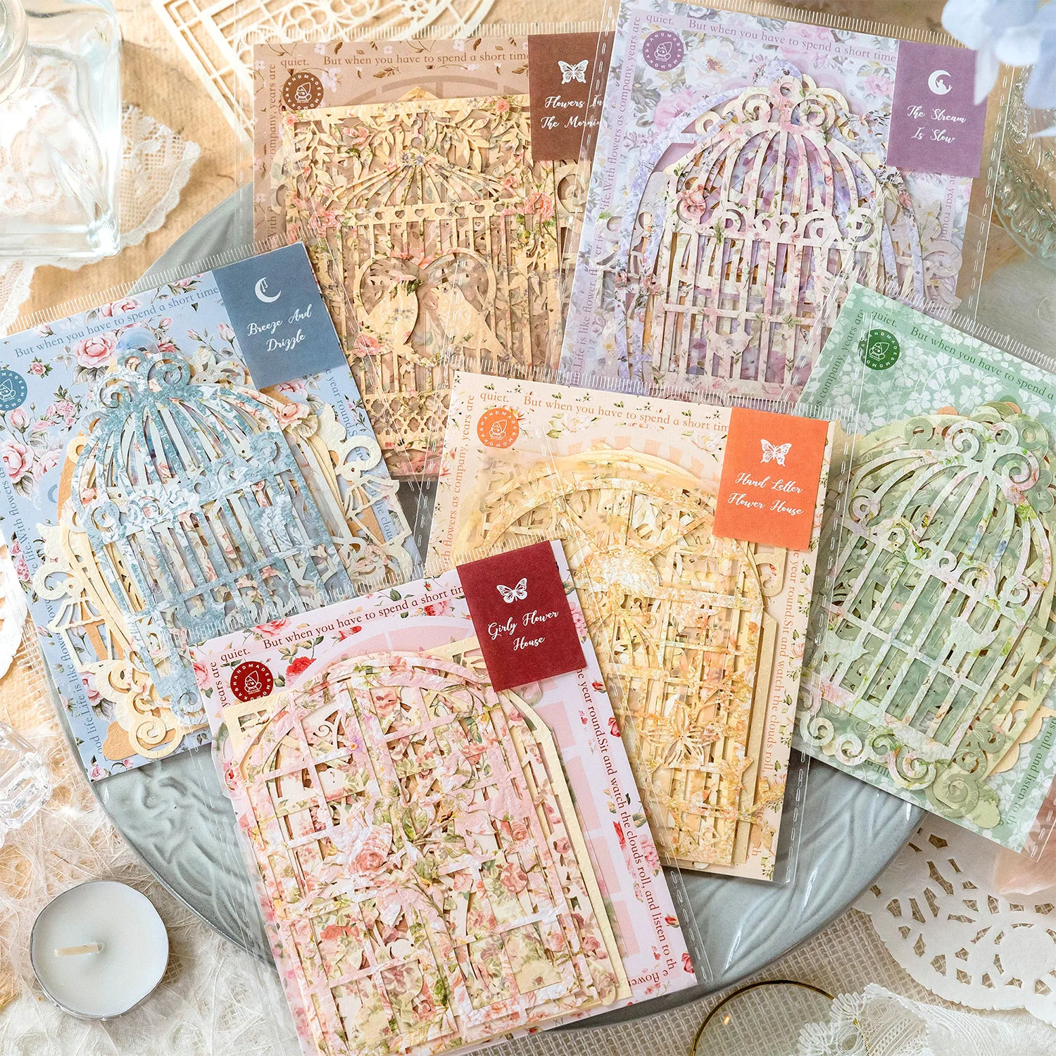 

6 Packs Total 60PCS Romantic Floral Girly House Series Hollow Out Fashion Paper Note Set DIY Journal Diary Scrapbooking Supplies