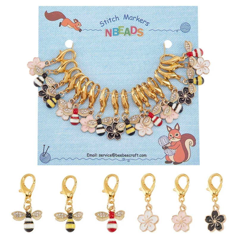 

18Pcs Alloy Enamel Sakura Bee Pendant Decorations Lobster Clasp Charms Clip-on Charms for Keychain Purse Backpack