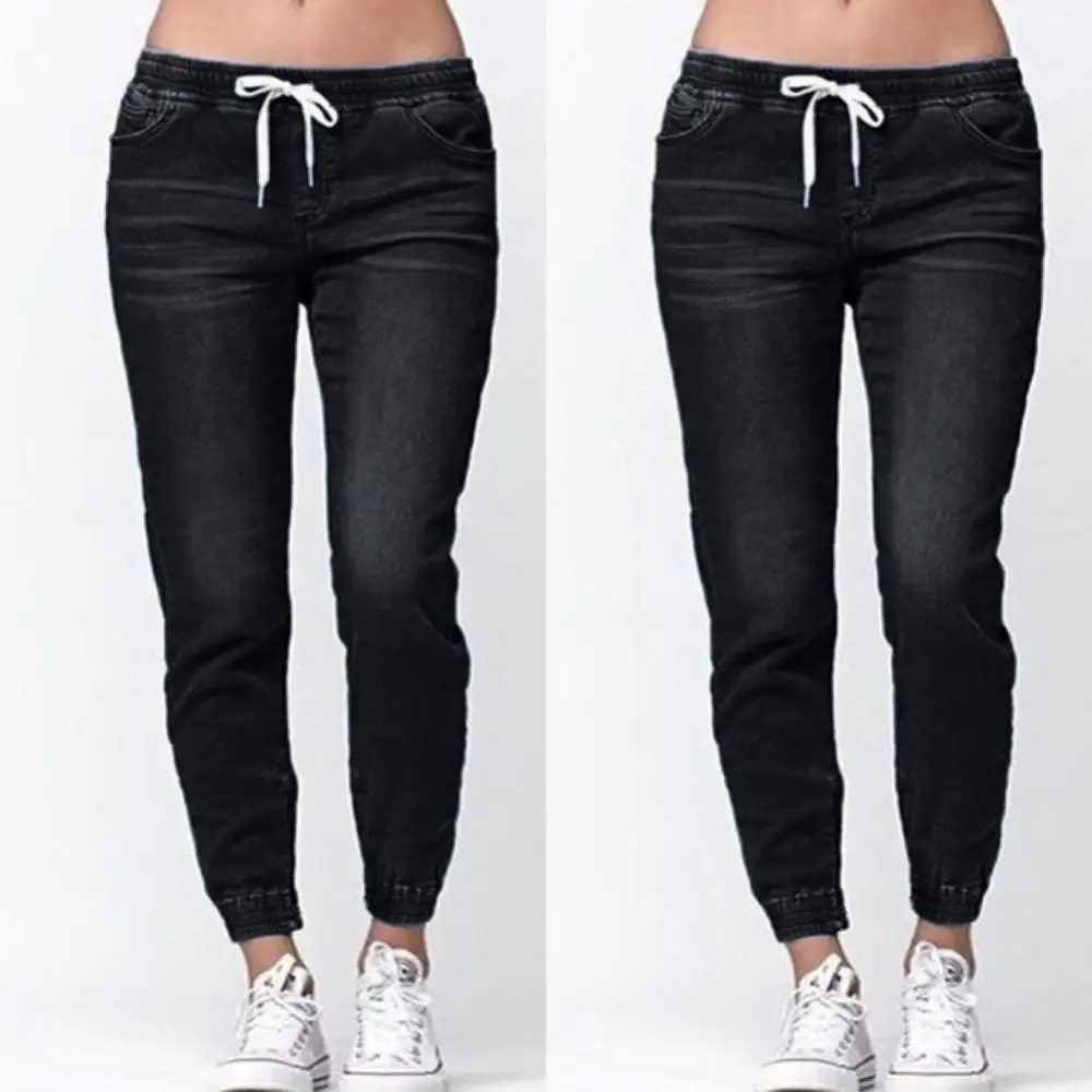 

Casual Drawstring Loose Denim Long Elastic Waist Plus Size Jeans Pants Women