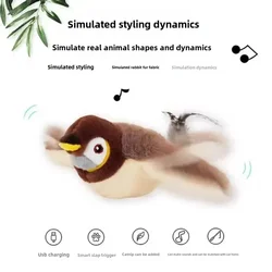 Hot Cat Interactive Rechargeable Catnip Bird Plush Toy (Sparrow)