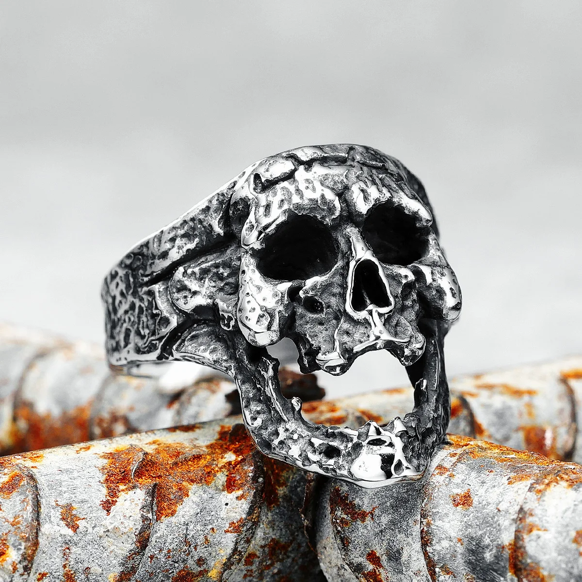 Anelli Da Uomo Con Teschio Incrinato In Acciaio Inossidabile 316L Ascetico Hyperbolic Rock Rap Party Per Biker Rider Maschio Fidanzato Gioielli Miglio