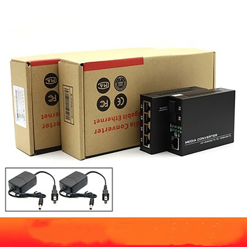 Netlink SC 1 Fiber Port + 4 RJ45 Port 10/100M Singlemode Singfiber Media Converter Fiber Transceiver 20KM 1Pair