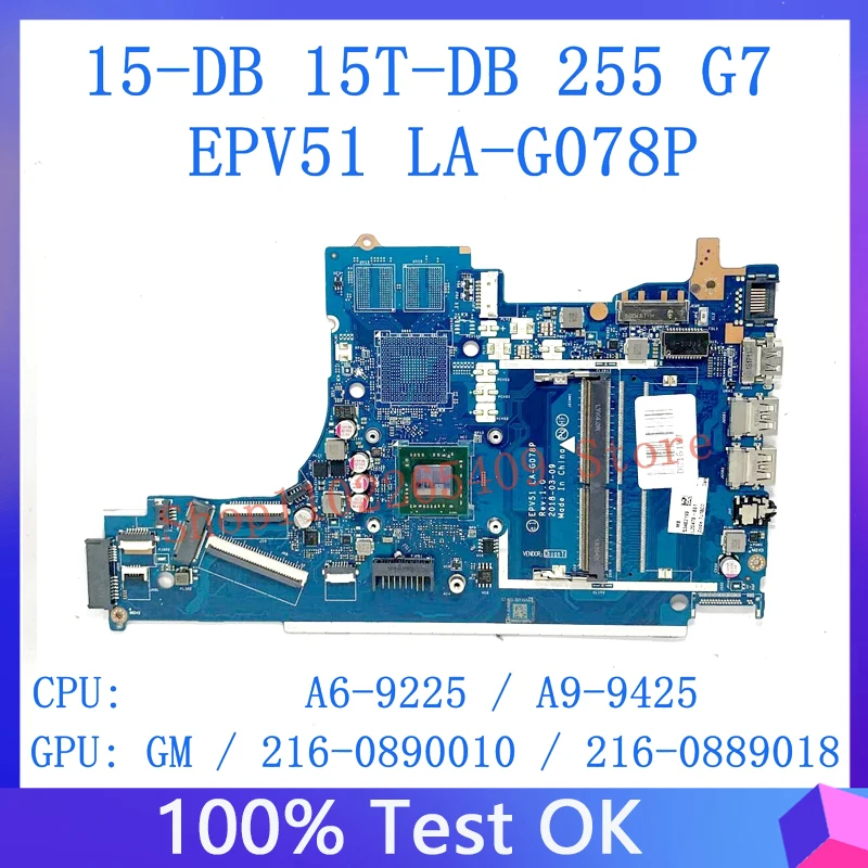 L20477-601 L20478-601 L20480-601 L20481-601 L46513-601 Per Scheda Madre Del Computer Portatile Hp 15-Db La-G078P Con Cpu A6 / A9 Gm/Pm 100% Test