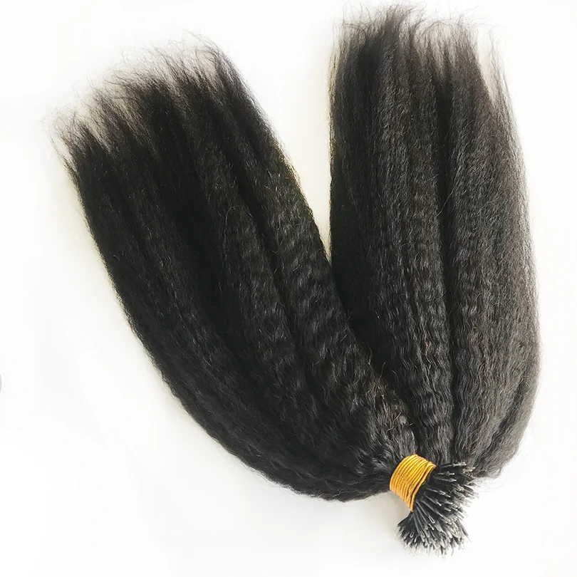 Peruvian Human Hair Nano Ring Extensions Kinky Straight Natura Color Hair Nano Tips Microlinks for Women