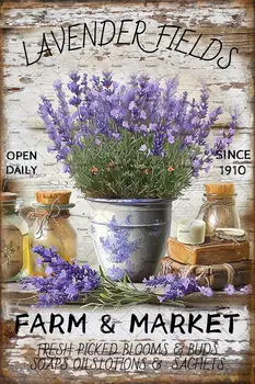 Cusde Purple Bagno Decor Retro Lavanda Poster in metallo Parete vintage per gli amanti dei regali domestici 1