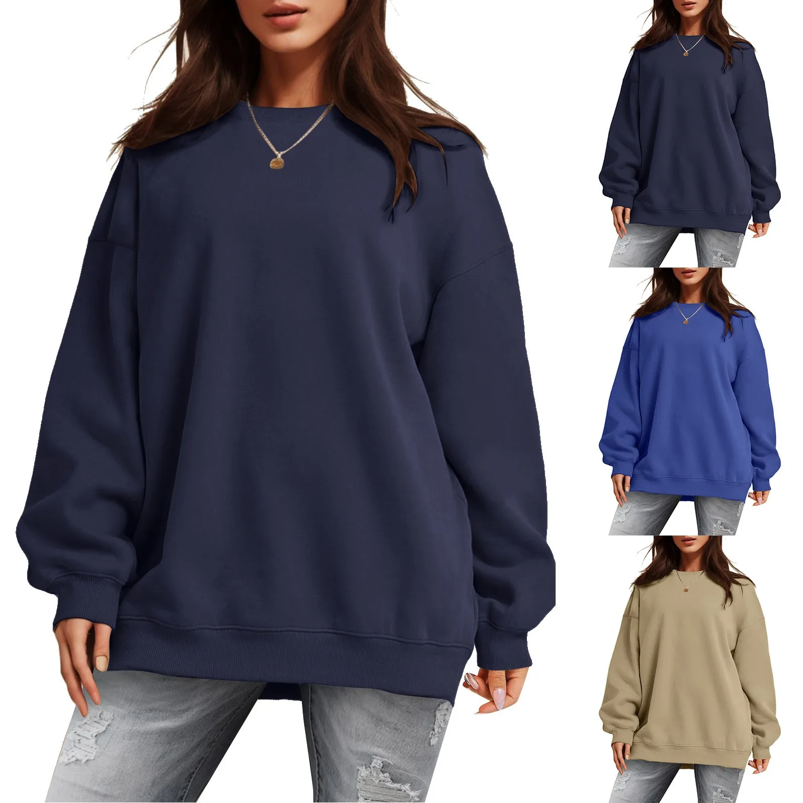 

Women Sweatshirts 2023 Korean O-neck Harajuku Pullovers Thick Autumn Winter Candy Color Loose Hoodies Sports Tops Coat Casual