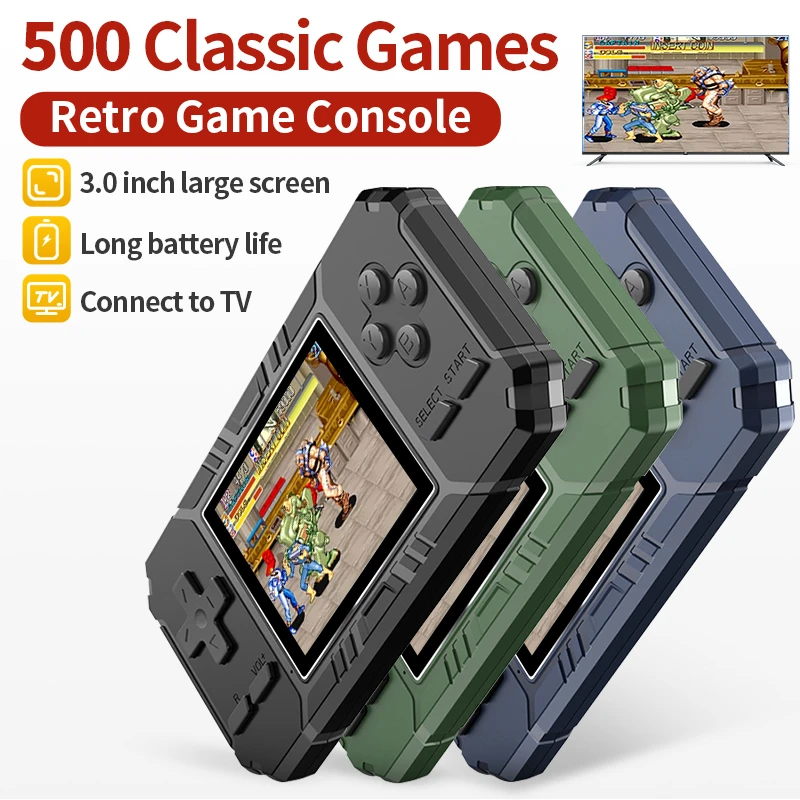 Retro Portable Mini Handheld Game Console 8-Bit 3.0 Inch Color LCD Game Player Built-in 500 Games