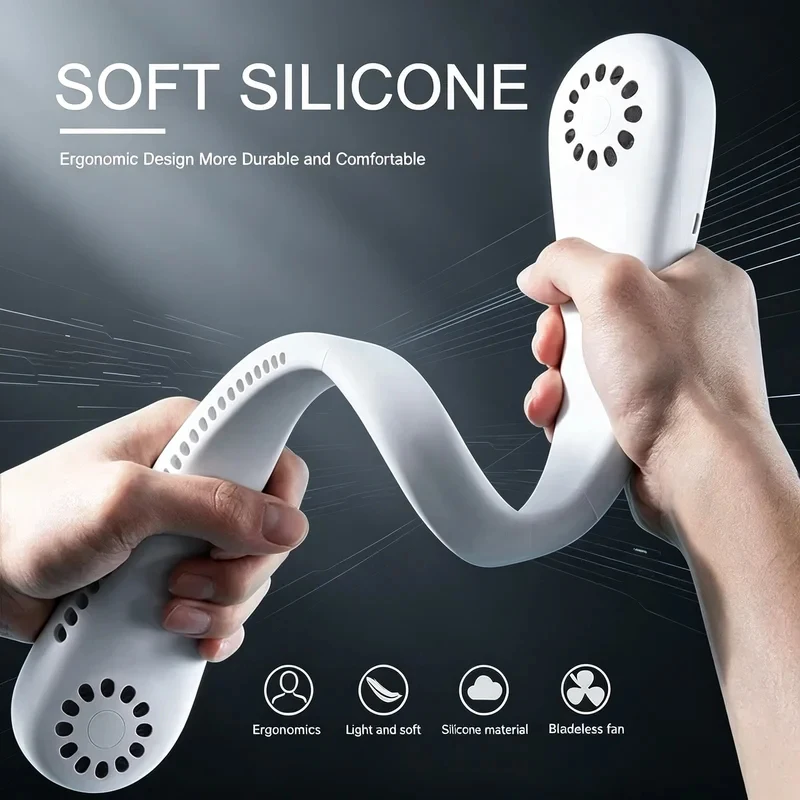 Ventilador de cuello manos libres, portátil, recargable por USB, sin aspas, silencioso, para viajes de verano, 3 velocidades, mini, de larga duración
