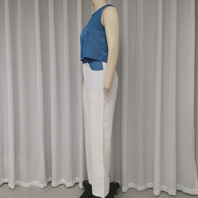 Wefads 2 Piece Set Women Summer Fashion Solid Crew Neck Sleeveless With Button Pullover Top Loose Wide Legs Pants Set Streetwear