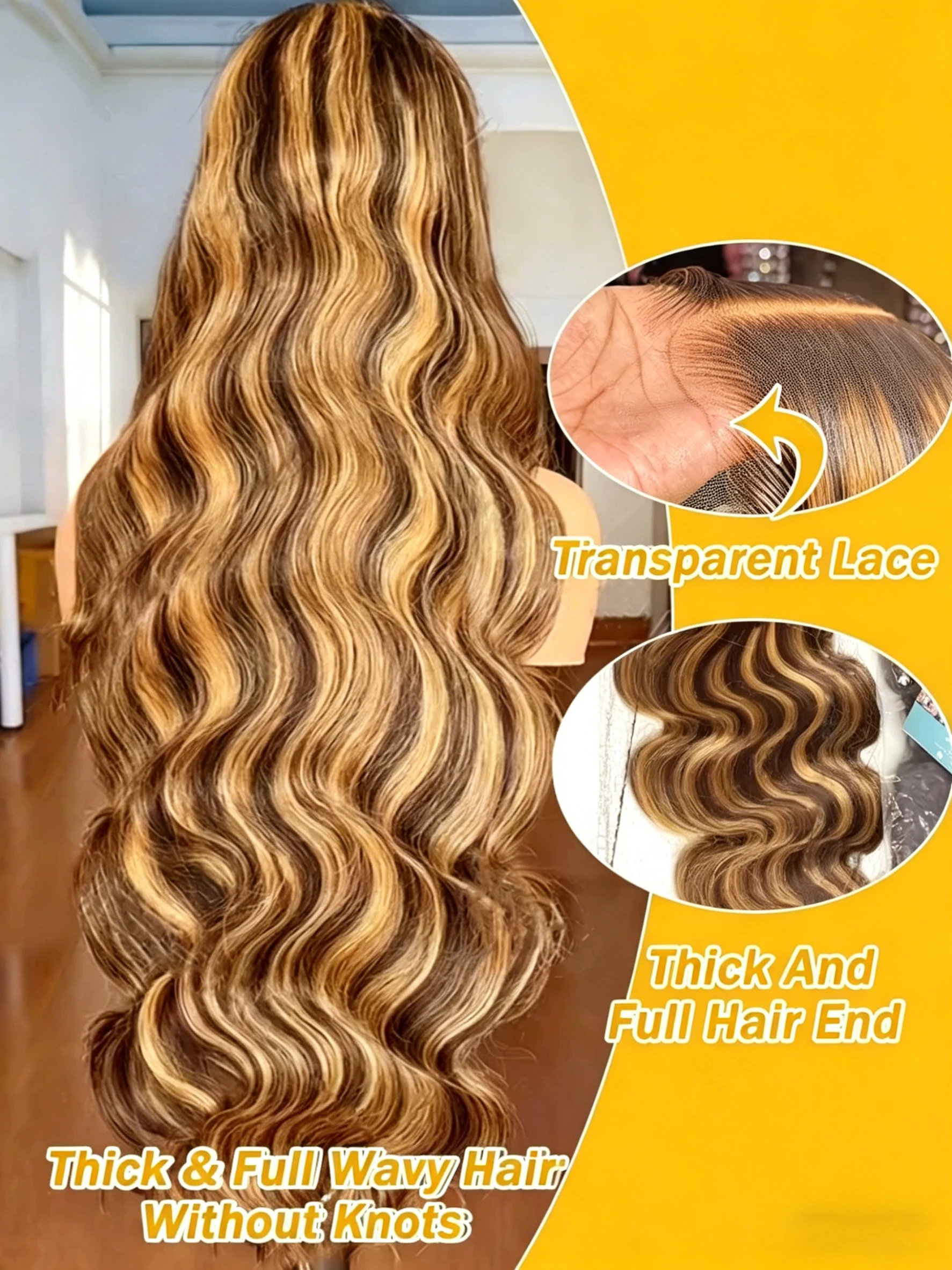  3B 3C Honey Blonde Ombre Lace Front Wig Human Hair Highlight Body Wave HD Lace Front Wigs Human Hair 4/27 Colored 28 Inch 2