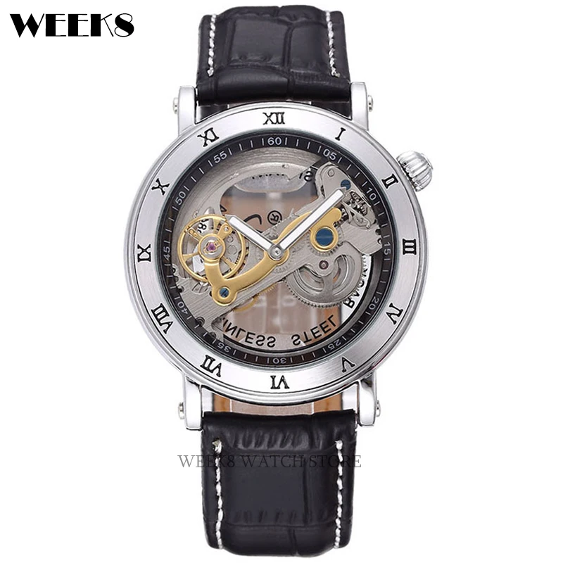 Full Automatic Tourbillon Mechanical Watch for Men Luxury Skeleton Transparent 3D Hollow Dial Case Steel Wristwatch Male Reloj