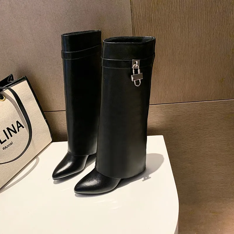 2026Women's Sexy Over-the-Knee Biker Boots Wedge Heels Casual Designer Brand Lined Plush Women's Warm Gothic Over-the-Knee Boots