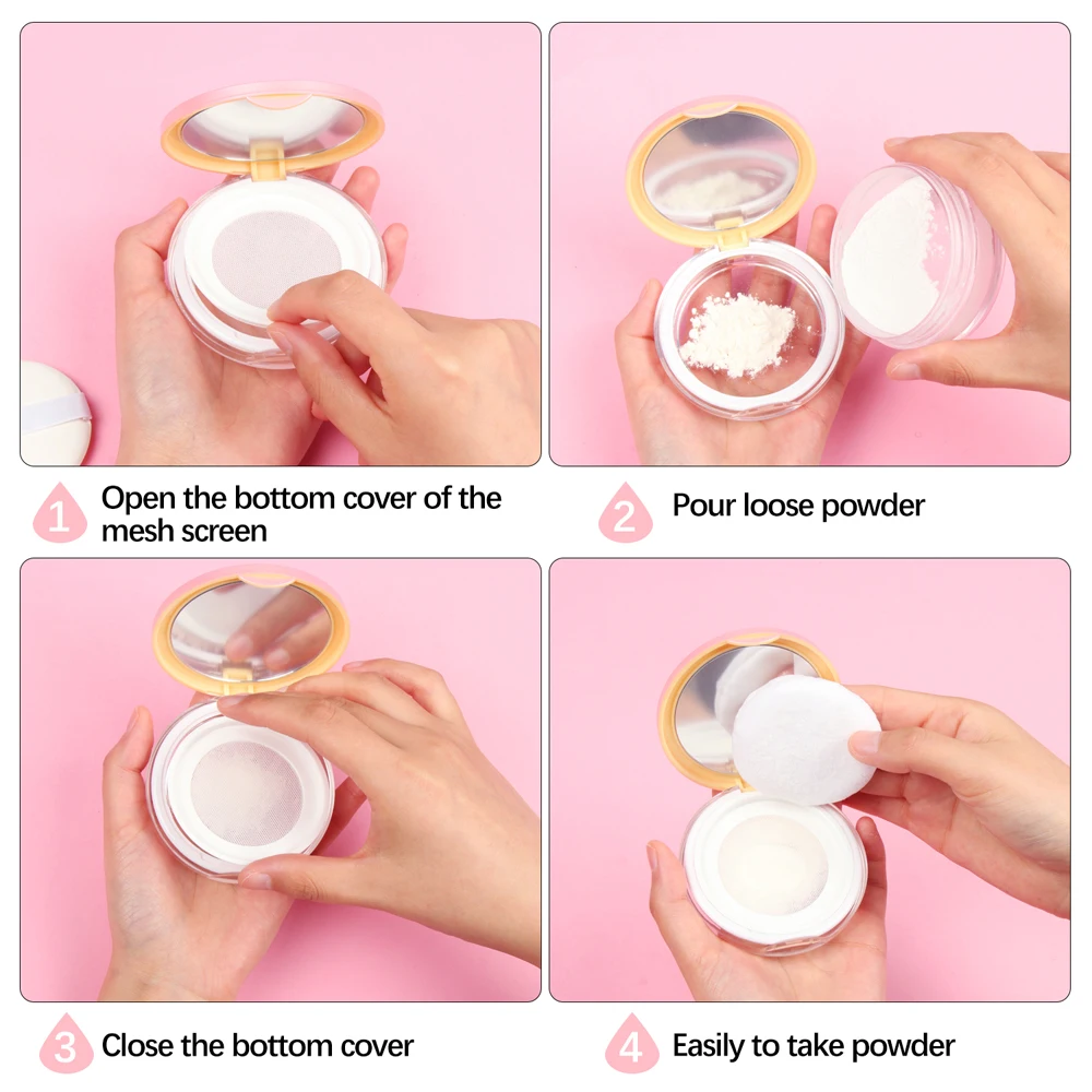 Description Picture 4 of itemPowder Case With Puff Portable Loose Powder Empty Reusable 5g Compact Container With Mirror Cosmetic Loose Split Charging Box