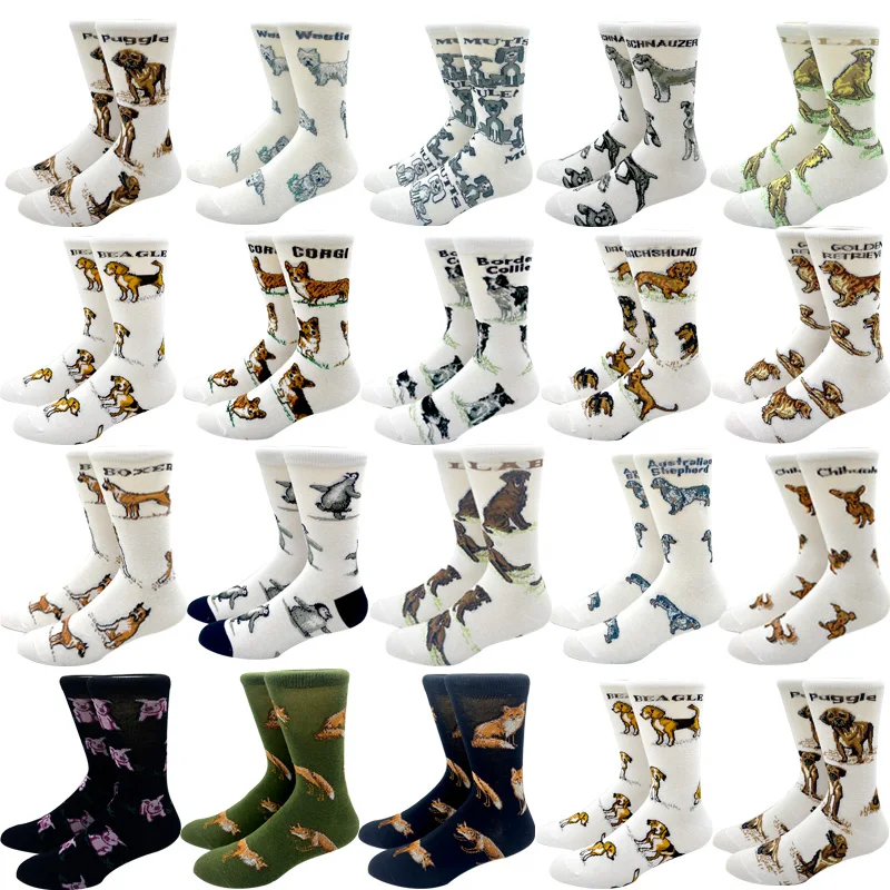 

2023 New Harajuku Women Men Socks Cartoon Animal Pet Dog Husky Corgi Poodle Labrador Long Socks for Men White Socks Funny Socks